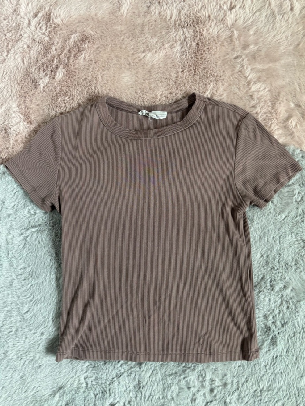 Olive and oak brown short sleeve ribbed top